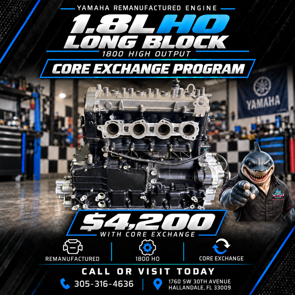 Yamaha 1.8 - 1800 High Output (1800 HO) Remanufactured Engine- CORE .This item requires a Core exchange