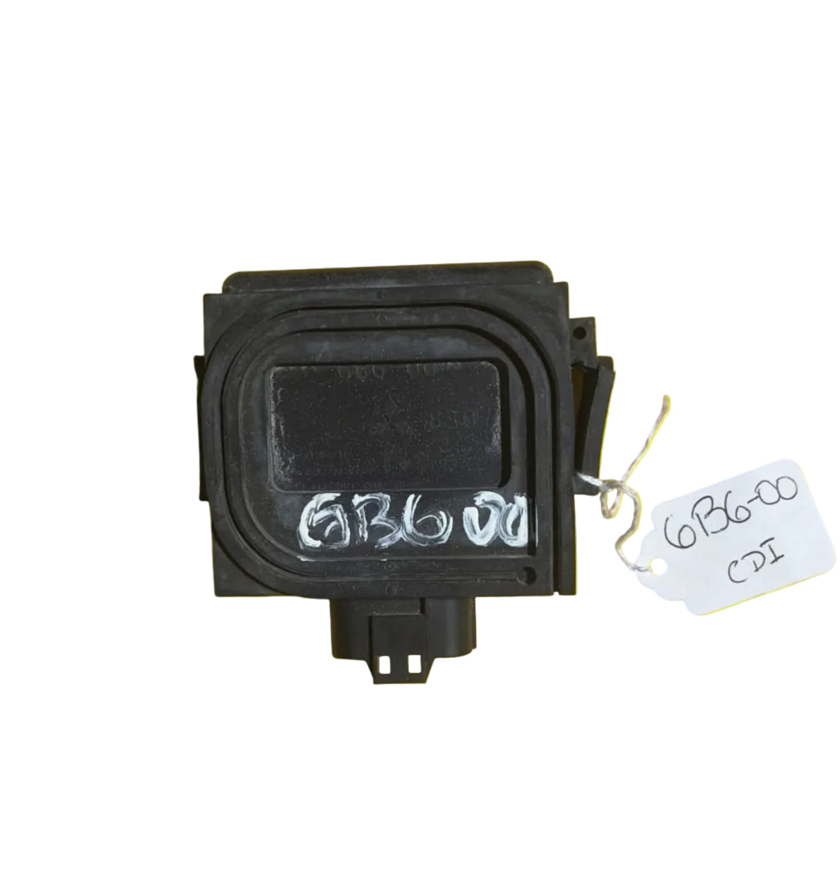 Yamaha jet ski CDI unit with handwritten label on yellow background, Miami Jet Ski Motorsports