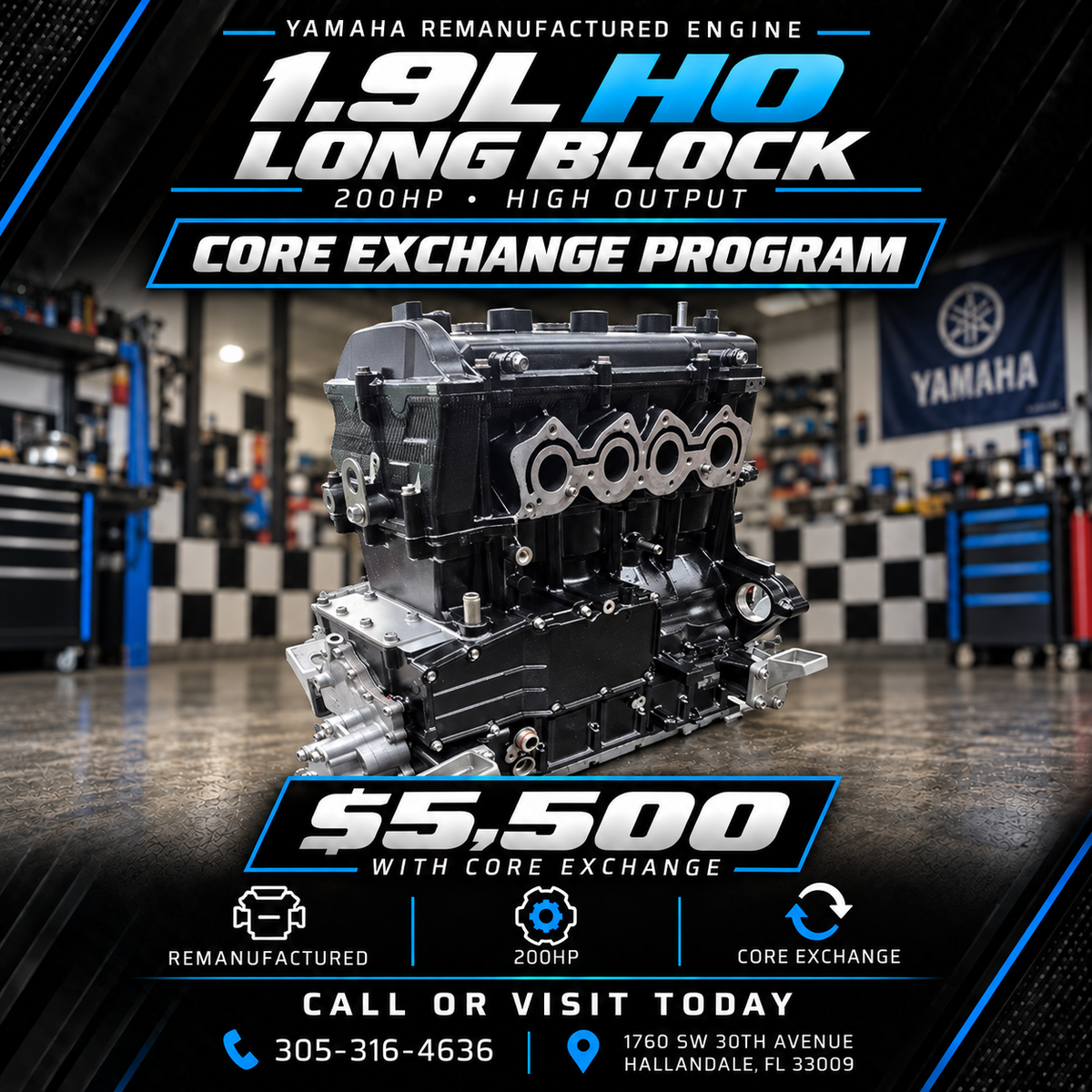 Yamaha 1.9L HO Remanufactured Long Block Engine | 200HP | Nationwide Shipping