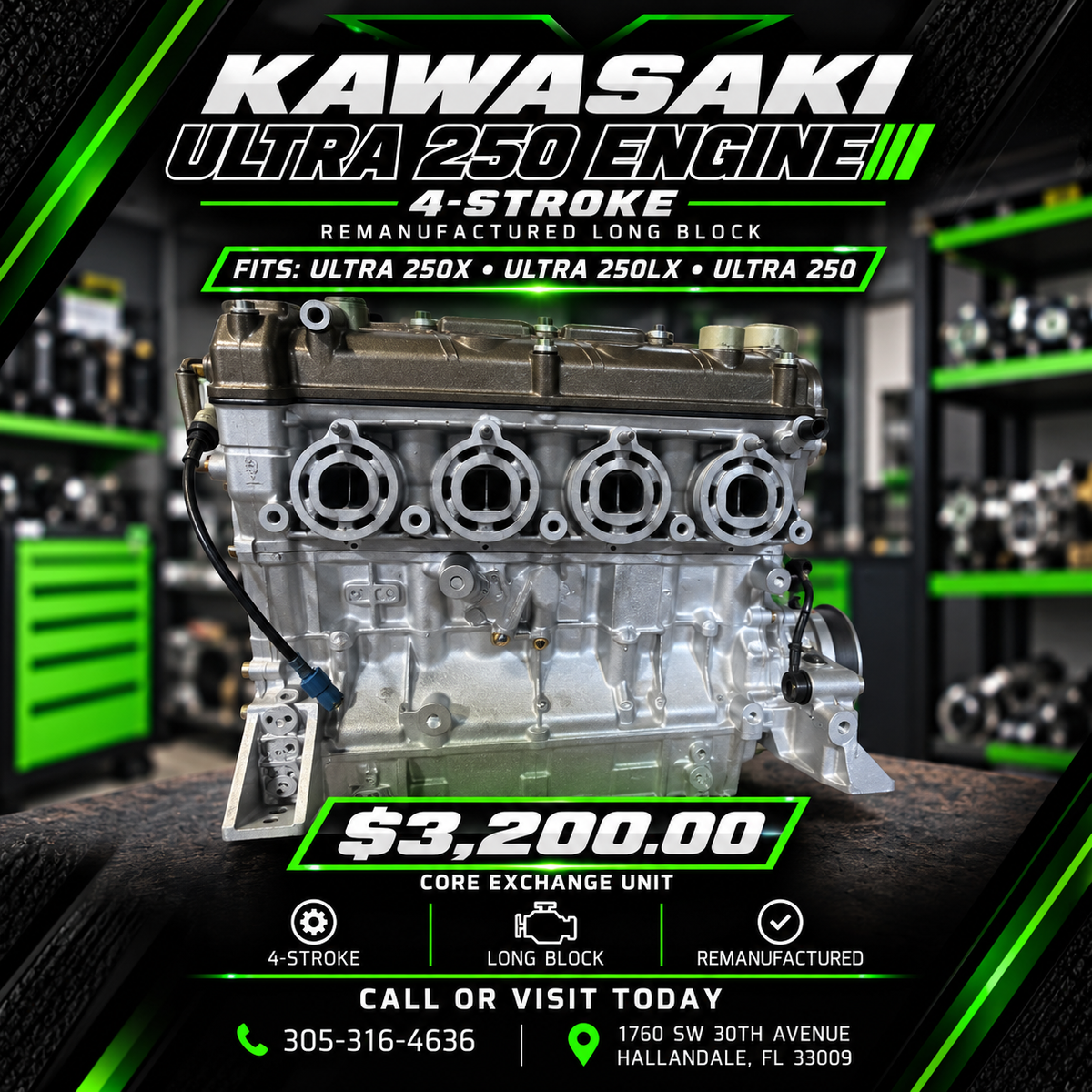 Kawasaki Ultra 250 Remanufactured Engine – Long Block (Core Exchange Program)