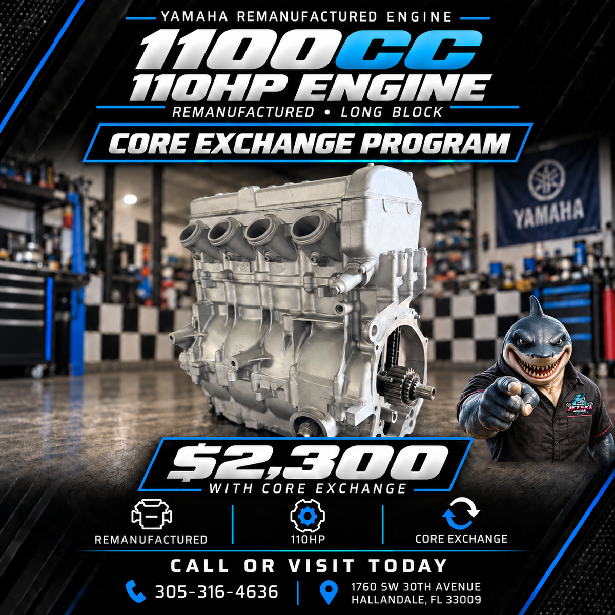 Yamaha 1100 Remanufactured Engine 4 Stroke 1100 cc Long Block Unit