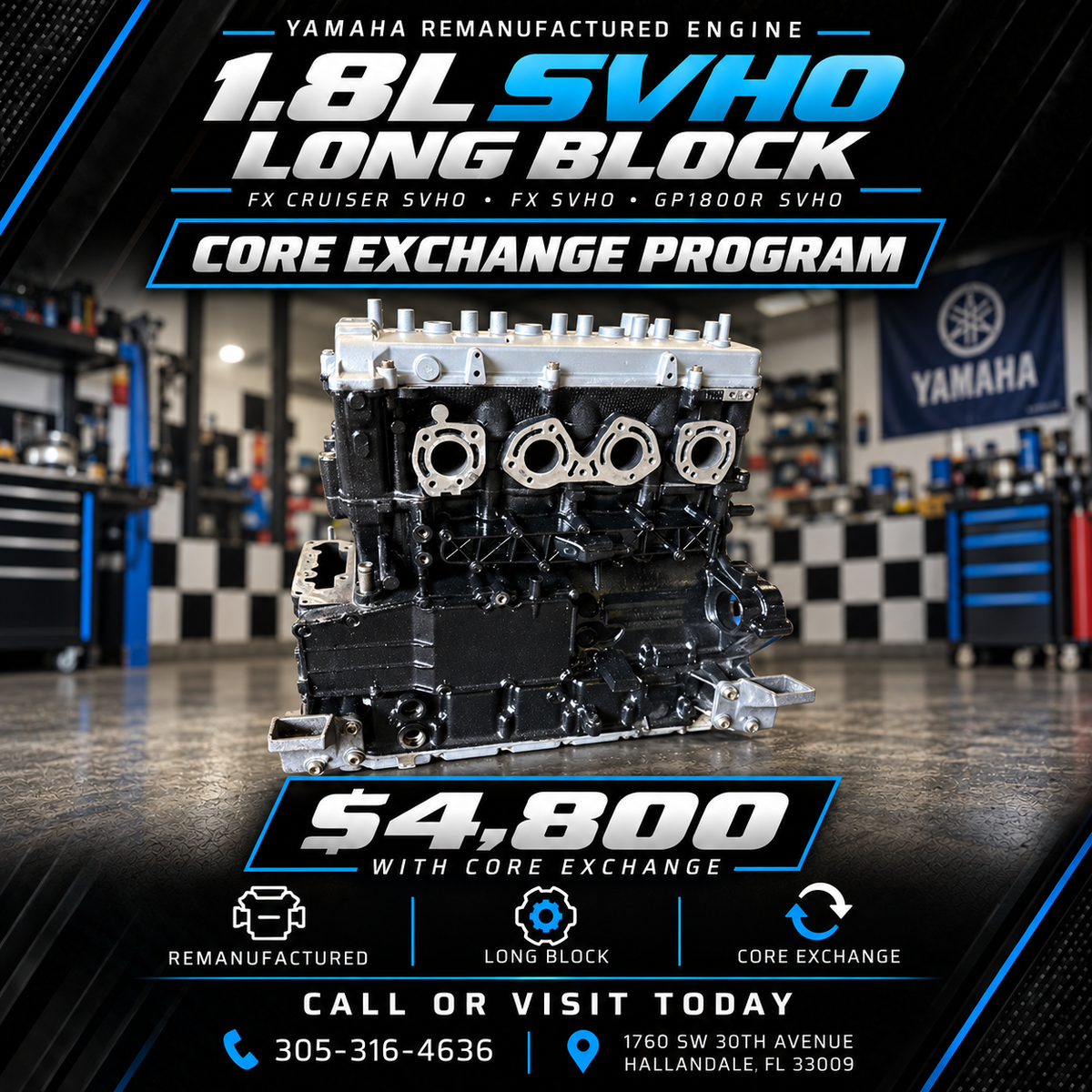 Yamaha 1.8L SVHO Remanufactured Engine( Long Block ) — FX Cruiser SVHO / FX SVHO / GP1800R SVHO