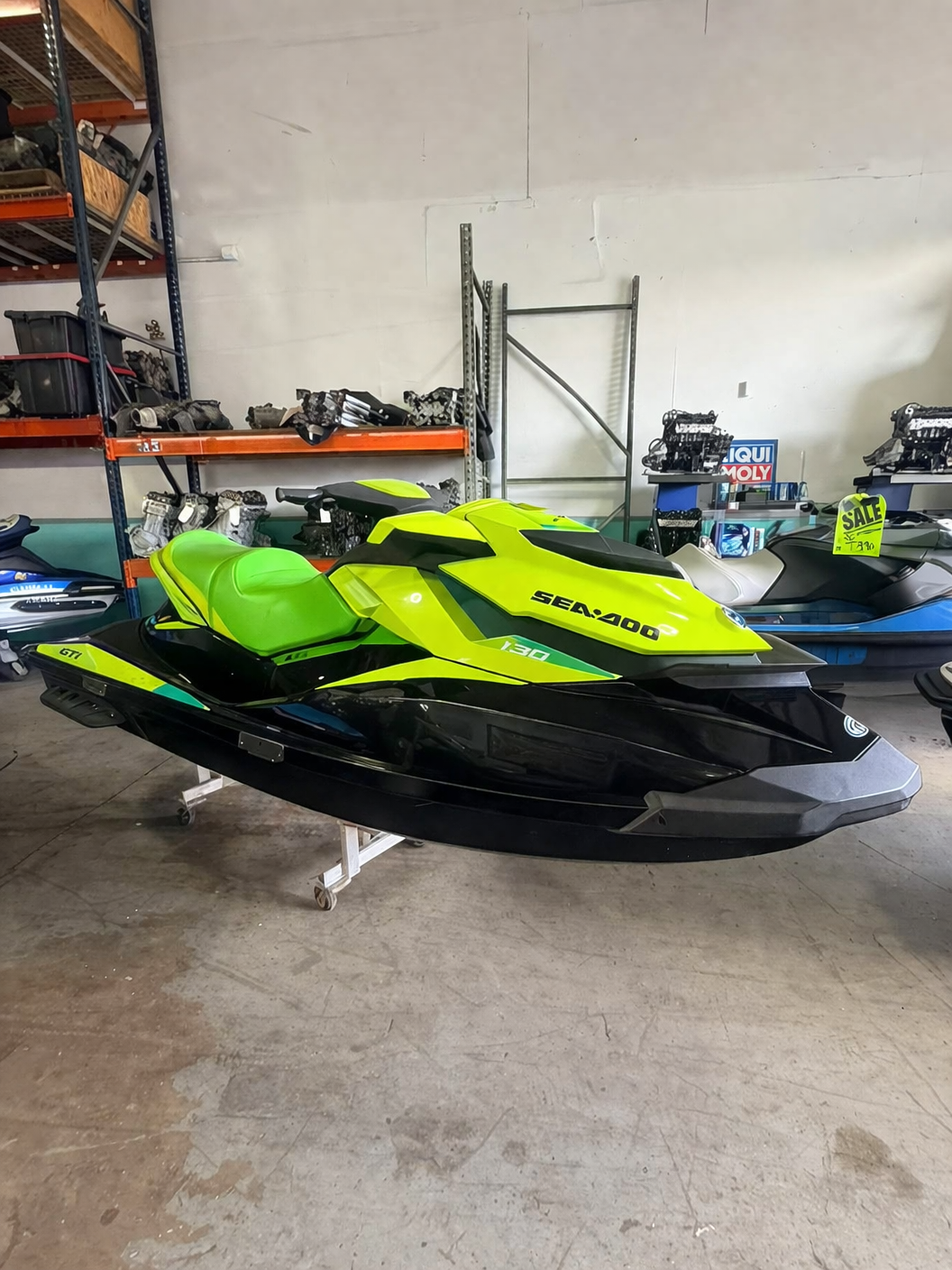 Pre-owned 2019 Sea-Doo GTX SE 130 jet ski with 75 hours, featuring a sleek design and comfortable seating for water adventures.