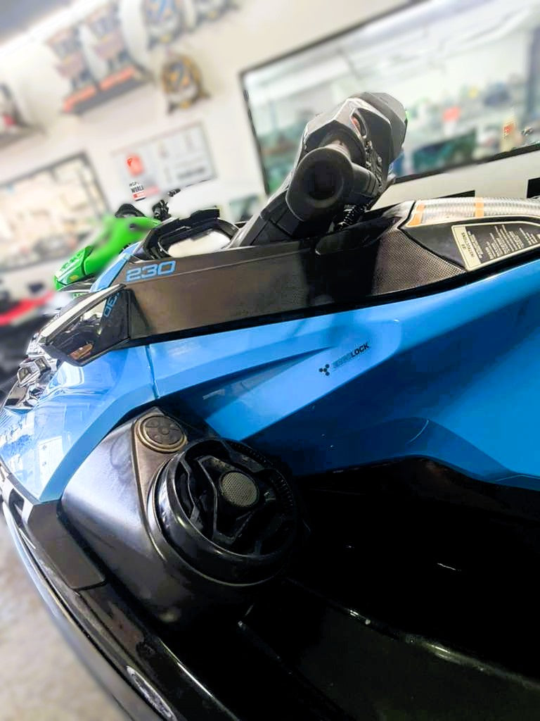Pre-owned 2019 Sea Doo RXT 230 jet ski with supercharged engine and 90 hours of use, in excellent condition.