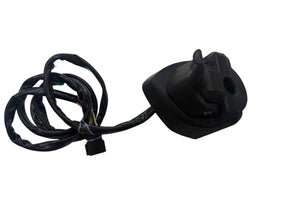 Black camera lens with cable on a white background