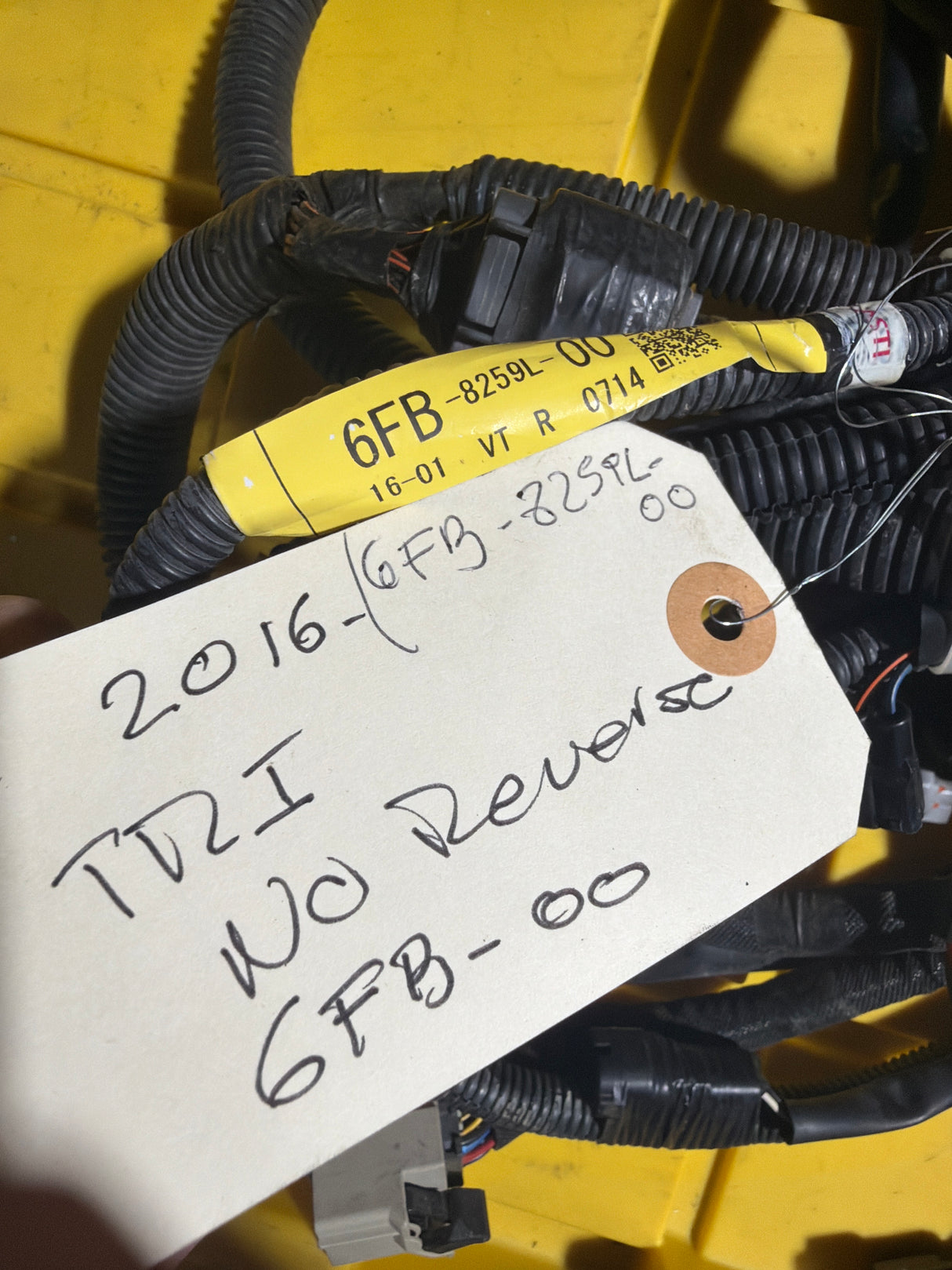 OEM Yamaha wire harness 6FB-8259L-00 for electrical parts, featuring a detailed view of the MIAMIJETSKIMOTORSPORTS branded harness.