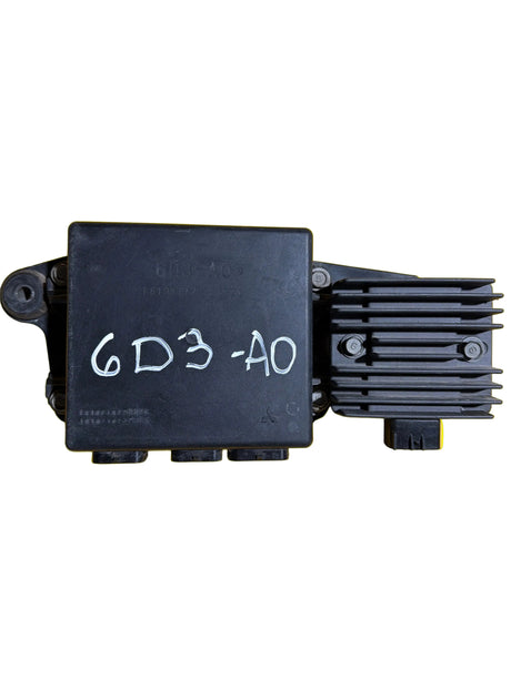 Yamaha jet ski CDI ignition module part 6D3-A0 on yellow background