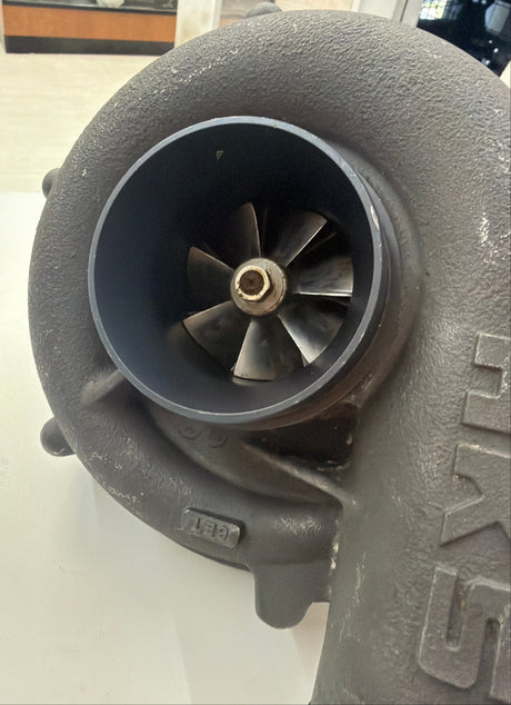 HKS turbocharger for Yamaha GP1800R and FX SVHO jet skis, MIAMIJETSKIMOTORSPORTS electrical performance upgrade, close-up view