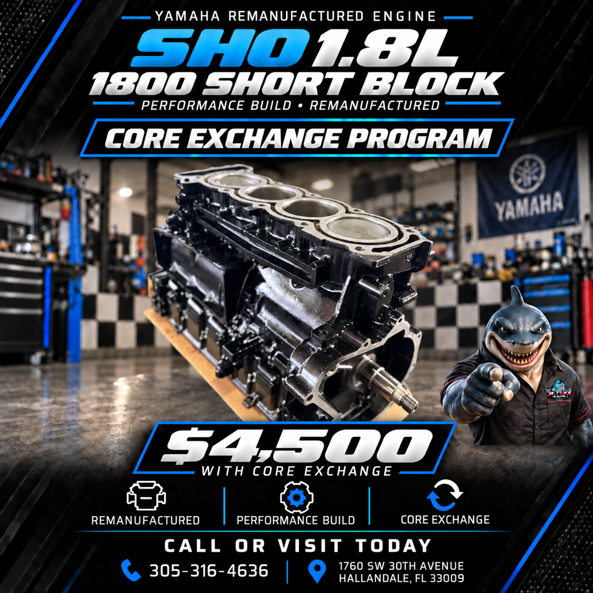 Yamaha SHO 1.8L 1800 Short Block — Performance Build (Remanufactured)