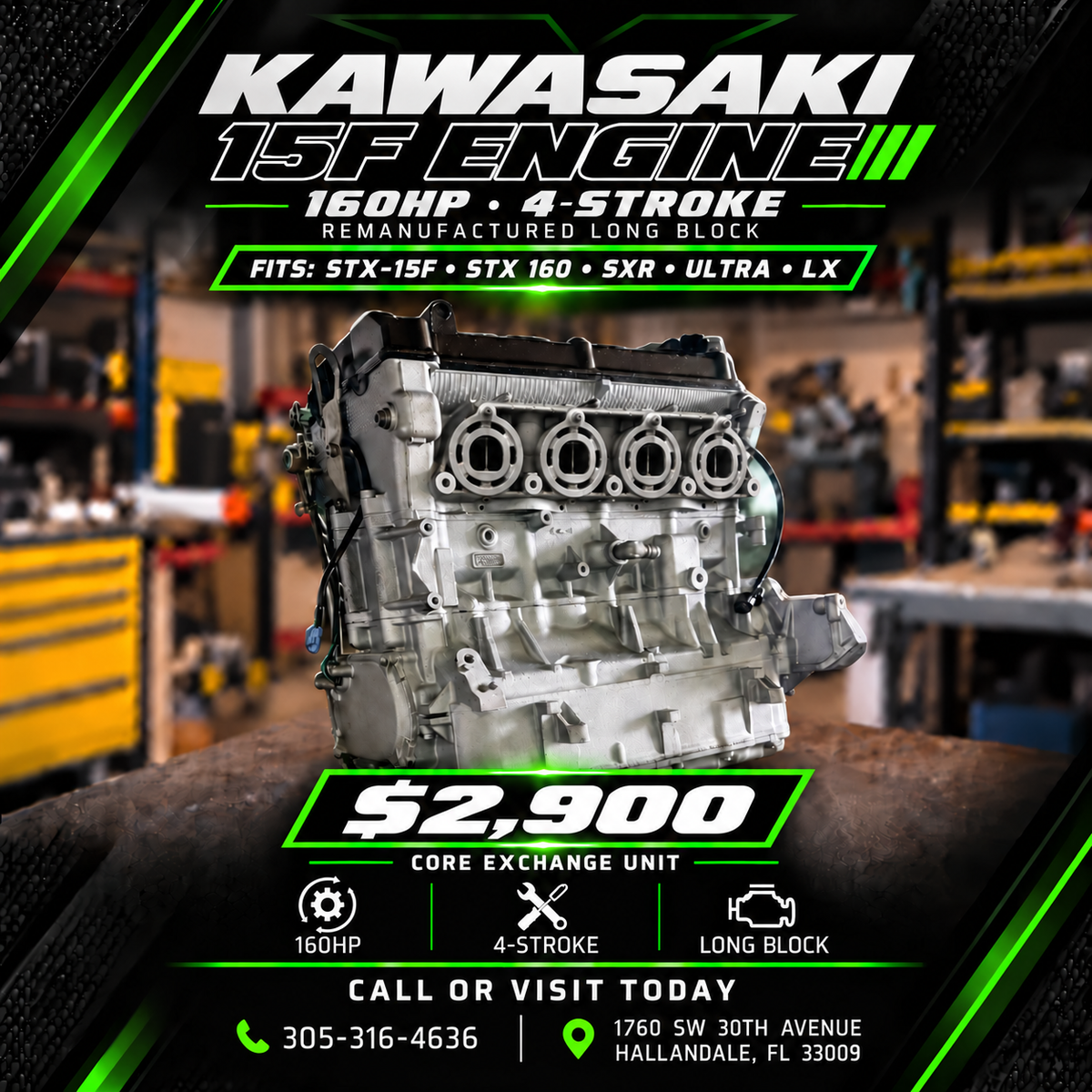 Remanufactured Kawasaki 15F Engine – Core Exchange Unit Fits STX-15F / STX 160HP / SXR / Ultra / LX