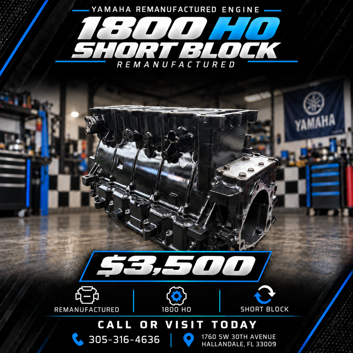Yamaha 1800 HO Remanufactured Short Block — Core Exchange Price
