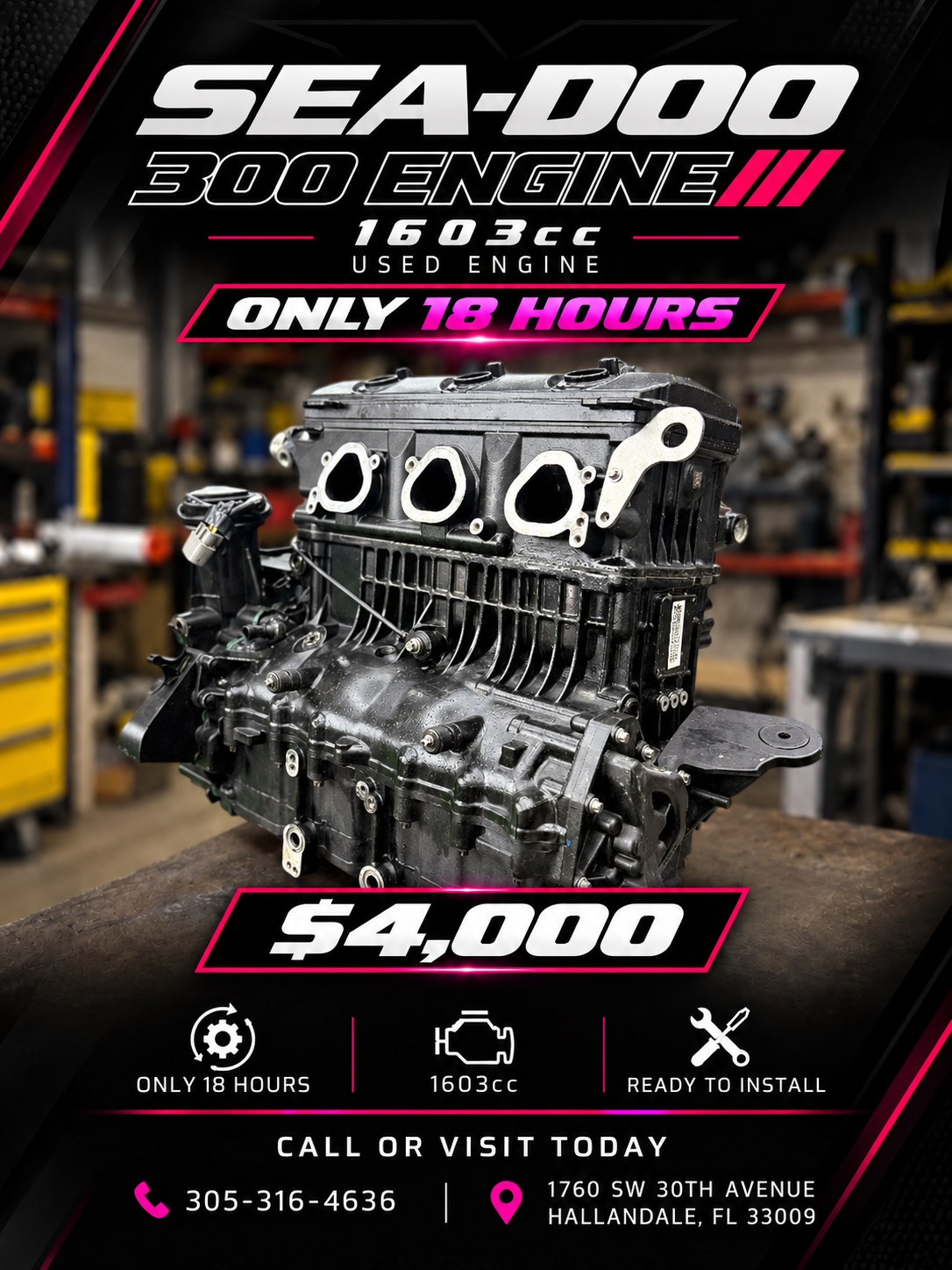 Complete Sea-Doo 300 Engine (1603cc) – Only 18 Hours | Ready to Install