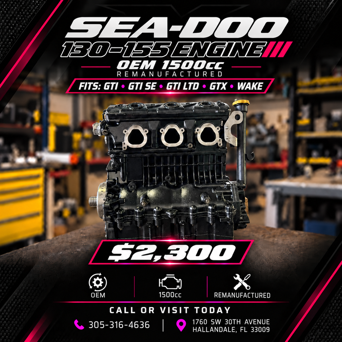Sea-Doo 130-155 Remanufactured OEM 1500 cc Engine  bombardier