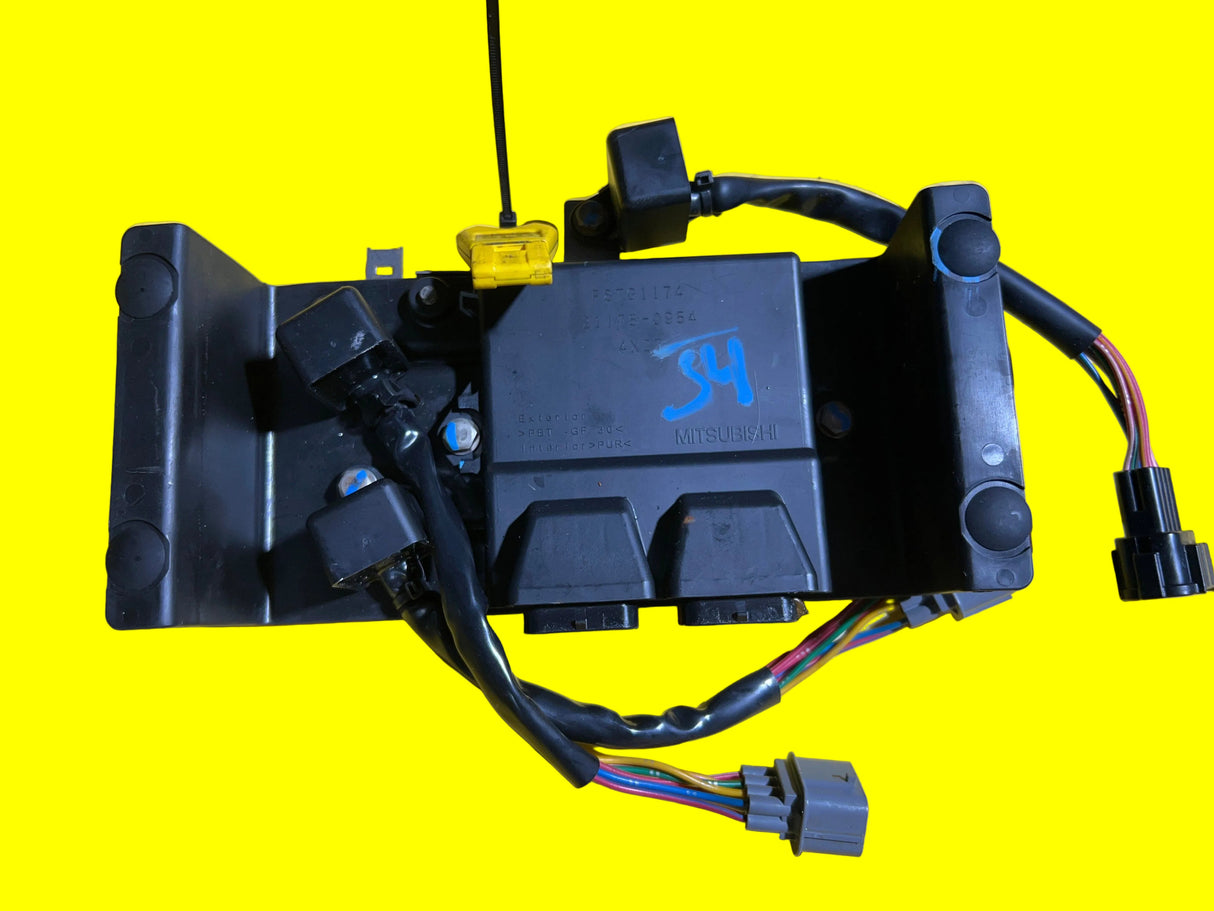 OEM Kawasaki ECU with programming key, electrical part from MIAMIJETSKIMOTORSPORTS, shown with connectors and circuit board details.