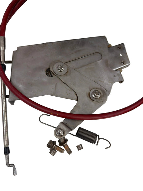 Mechanical parts on a white surface with a visible brand logo.