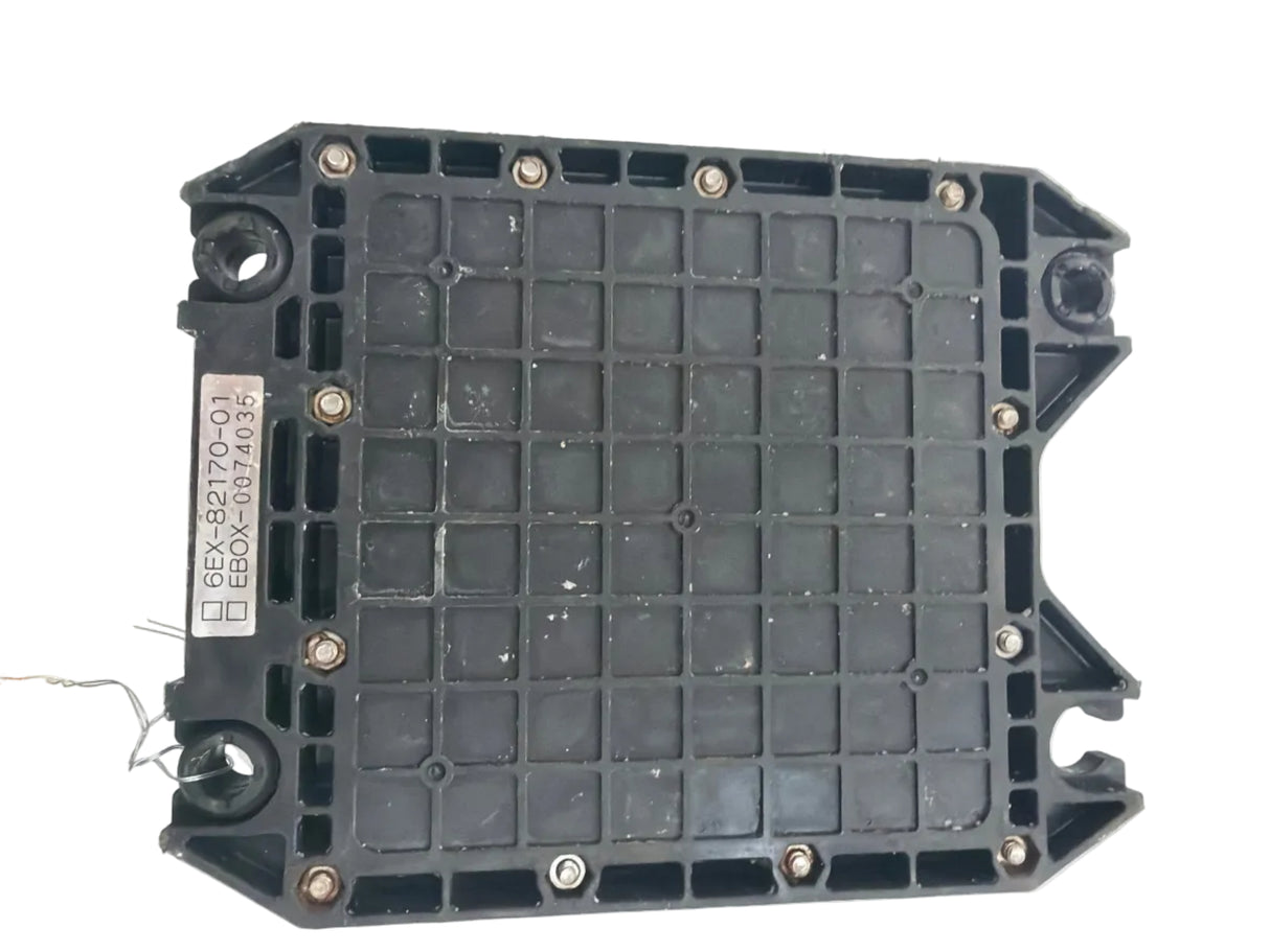 Black plastic component with grid pattern on a white background