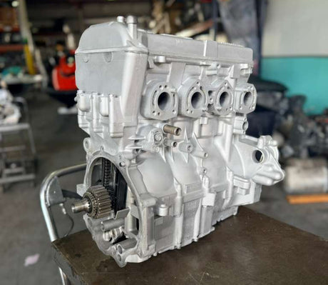 Remanufactured Yamaha 1100 cc 4-stroke engine by MIAMIJETSKIMOTORSPORTS, showing the long block unit with visible engine components.